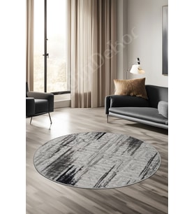 Dijidekor Halı Siyah Cool Karo Yıkanabilir Yuvarlak Kesme İnce Yolluk Kilim Salon Halısı Modelleri