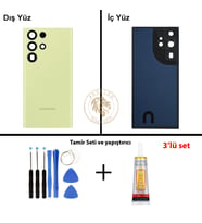 Samsung S23 Ultra Açık Yeşil Arka Pil Kapağı Batarya Kapağı Lazer Kesim + Yapıştırıcı ve Vida Seti