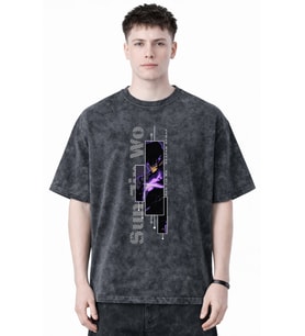 Solo Leveling Sun Jin Wo Anime Baskılı Unisex Oversize Eskitme Yıkamalı Tişört
