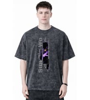 Solo Leveling Sun Jin Wo Anime Baskılı Unisex Oversize Eskitme Yıkamalı Tişört