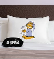BK Gift Kişiye Özel Eğlenceli Kedi Tasarrımlı Pamuklu Yastık Kılıfı ve Göz Bandı Uyku Seti-6, Tasarım Ev Tekstili, Uyku Bandı, Ev Hediyesi