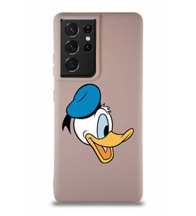 Samsung Galaxy S21 Ultra Soft Premier Kapak Donald Duck-F Tasarımlı Silikon Kılıf - Pudra (Şeffaf)