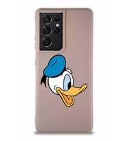 Samsung Galaxy S21 Ultra Soft Premier Kapak Donald Duck-F Tasarımlı Silikon Kılıf - Pudra (Şeffaf)
