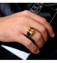 925 Ayar Gümüş Sarı Zirkon Taşlı Yanı Mikro Model Erkek Yüzük