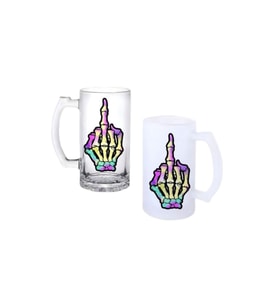Ghostbastır Design İskelet Orta Parmak Kulplu Bira Bardağı Buzlu veya Şeffaf Seçenekli 0116