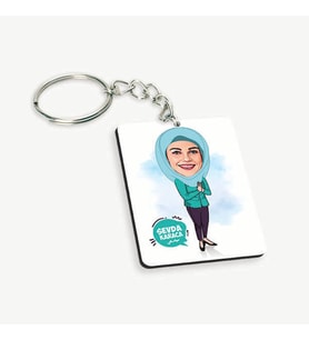 Kişiye Özel Başörtülü Eşe Hediye Karikatürlü Anahtarlık