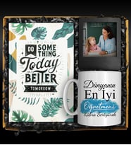 Öğretmenler Gününe Özel Tasarım Kupa & Özel Tasarım Defter & Kişiye Özel Çerçeve Hediye Seti