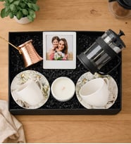 Kadınlara Özel Fotoğraflı Çerçeve Mum French Press Bakır Cezve Fincan Ve Kahve Fincan Seti