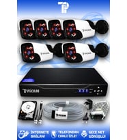 PICAM 6 Kameralı Panda 6 Dış Kamera Set 1 TB HDD Full HD Gece Görüşlü Güvenlik Kamerası Sistemi