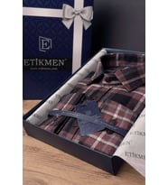 Bordo Beyaz Çizgili Slimfit Oduncu Hediye Kutulu Erkek Gömlek