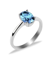 Swarovski Aqumarin Oval Tek Taş Bayan Gümüş Yüzük (Rose)