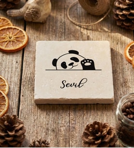 Kişiye Özel Hello Panda Bardak Altlığı Doğum Günü Hediyesi (Krem)