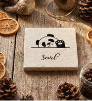 Kişiye Özel Hello Panda Bardak Altlığı Doğum Günü Hediyesi (Krem)