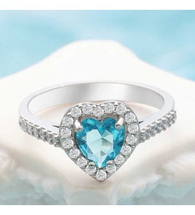 Gümüş Turkuaz Taşlı Kalpli Kadın Yüzük