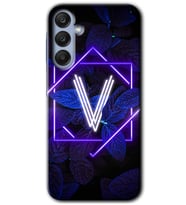 Galaxy A35 Kılıf HD Desen Baskılı Kılıf - Dark Neon Yaprak V Harfi