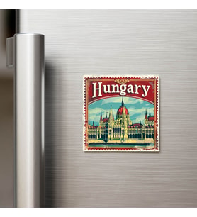 Macaristan Hungary - Posta Pulu Temalı Ülke - Baskılı Buzdolap Magneti Kare - 9x9 cm