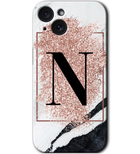 İphone 15 Kılıf HD Desen Baskılı Kılıf - Pembe Mermer Desenli N Harfi