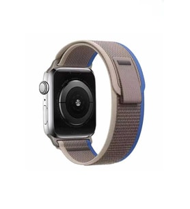 Apple Watch 7 45mm Renkli ​​​​KRD-77 Örgülü Hasır Tokalı Kordon (Gri - Mavi)