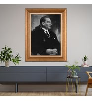 Altın Paspartulu Atatürk  Çerçeveli Tablo C514 (Gold)