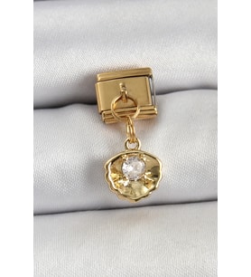 316L Çelik Sallantılı Zirkon Taşlı İstiridye Model Gold Renk Nomination Charm - HPSBYI7755-3