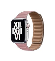 Apple Watch Ultra 49mm Uyumlu Kordon Suni Deri Baklalı KRD-34 Kayış (Pembe)
