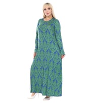 Melsay Butik Yeşil Dantel Desen Uzun Kollu Kadın Tesettür Elbise