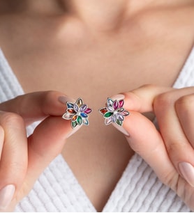 925 Ayar Gümüş Renkli Lotus Çiçeği Küpe