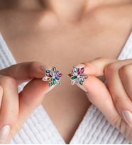 925 Ayar Gümüş Renkli Lotus Çiçeği Küpe