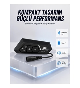 Mey İthalat® BT22 Motosiklet Kask İçi Bluetooth Kulaklık İnterkom Destekli Yeni Nesil
