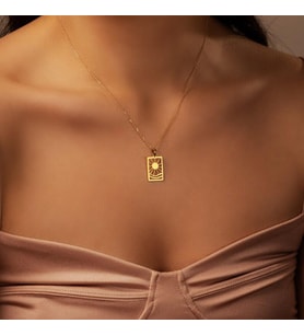 Kişiye Özel 925 Ayar Gümüş Güneş ve Deniz Temalı Tablo Kolye (Gold)