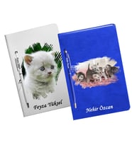 Kişiye Özel Kedi Tasarımlı İkili Defter Kalem Hediye Seti