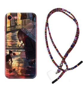 Apple iPhone 5 6 7 8 Plus Se XR Kılıf Boyun Asklı Rasta Silikon Kız ve Kedi 1762