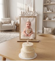 Kişiselleştirilebilir Ahşap "Happy Birthday" Bebek Doğum Günü Çerçevesi (Ayaklı ve Asılabilir Model)
