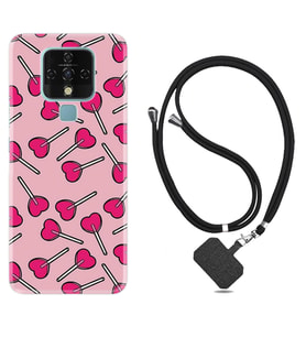 Tecno Camon 16 18P Pova Kılıf Boyun Askılı Silikon Heart Lollipop 1414