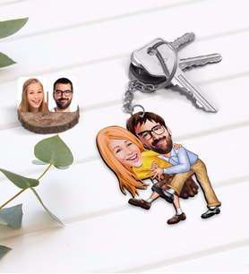 BK Gift Kişiye Özel Sevgililer Karikatürlü Ahşap Anahtarlık-102