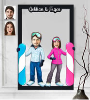 Kişiye Özel 3D  Ahşap Tablo Sprocu Kayak Yapan Sevgililer 30x40 -1