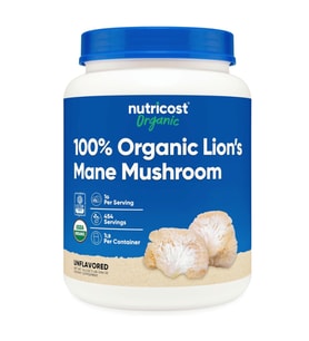 Nutricost Organic Lion's Mane Mushroom Powder 454gr - Certified USDA Organic.