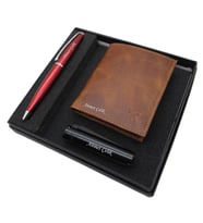 Kişiye Özel Set - Taba Deri Kartlık + Clipper Çakmak + Kırmızı Krom Kalem Seti  Kalem + Hakiki Deri Cüzdan ve Çakmak  İsme Özel Hediyelik Set (Karışık)