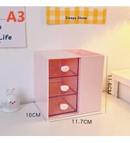 Masaüstü Kalemlik Organizer 7 Bölmeli Kawaii Kapaklı Mini Çekmeceli Kalemlik - Pembe