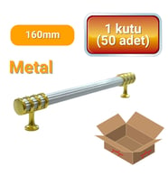 50 Adet Halka Boru Çizgili Altın Beyaz Metal Mobilya Kulpu 160mm (Beyaz - Altın Rengi)