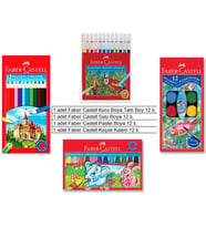 Okul Faber Castell Boya Seti Kuru Boya, Pastel Boya, Sulu Boya, Keçeli Kalem 4 lü