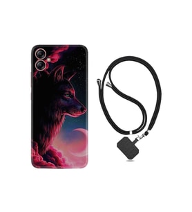 Samsung Galaxy A04e Kılıf Ipli Boyun Askılı Desenli Silikon Wolf And Moon 1380
