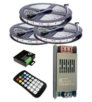 15 Metre 12V 60 Ledli RGB Dış Mekan Silikonlu Şerit Led 16,5A Slim Trafo 24 A RF Led Kontrol Üniteli