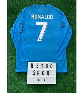 Cristiano Ronaldo 2018 Sezonu Turkuaz Renk Uzun Kol Nostalji Real Madrid Forma / Ronaldo 2018 Turkuaz Forma