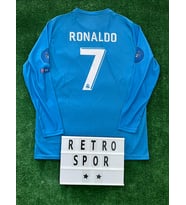 Cristiano Ronaldo 2018 Sezonu Turkuaz Renk Uzun Kol Nostalji Real Madrid Forma / Ronaldo 2018 Turkuaz Forma