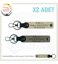Motor Severlere Özel, İsim Plaka ve B Rh (-) Kan Grubu Yazılı x2 Anahtarlık Set, Kül Gri-S Kahve-SK