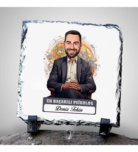 Kişiye Özel Hediye Karikatürlü En İyi Erkek Psikolog Dekoratif Taş