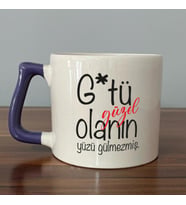 G*tü Güzel Olanın Yüzü Gülmezmiş Baskılı Mor Kulplu D Kupa