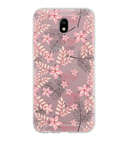 Samsung Galaxy J7 Pro Kapak Floral Kırmızı Tasarımlı Şeffaf Silikon Kılıf