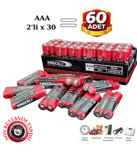 Kingcell AAA Pil 1.5V Çinko Karbon 2’li x 30 = 60 Adet İnce Kalem Pil
